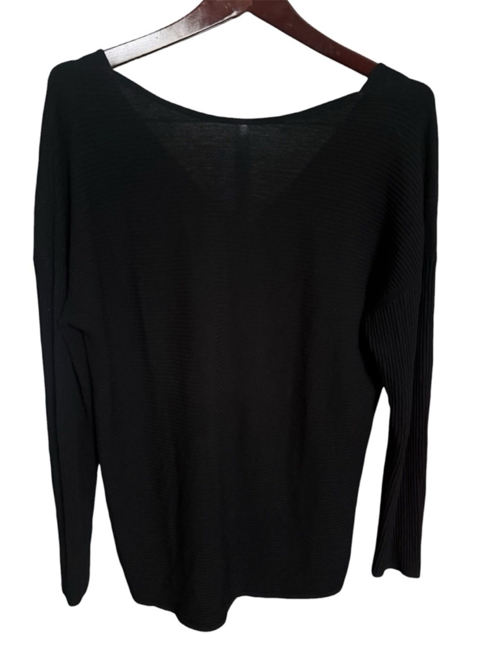 Lafayette 148 New York Textured Black Long Sleeve Wide neck V-back Top Large
